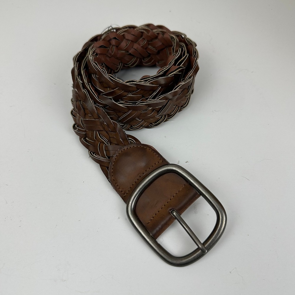 Brown Braided Faux Leather Belt Small Woven Boho Western Cottagecore Rustic S